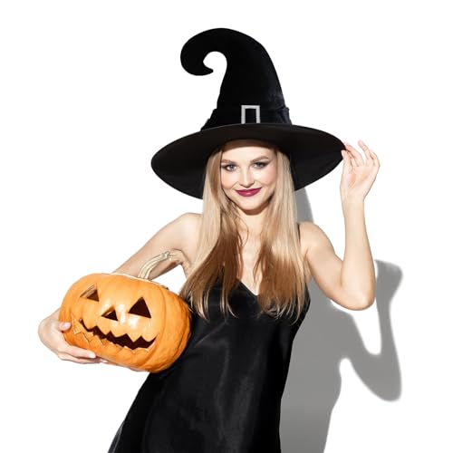 FainFun Halloween Hexenhut, Schwarz Halloween Hut, Hexen Accessoires Damen, Halloween Kostüm Hexenhut für Halloween-Partys, Kostümpartys, Cosplay-Partys von FainFun