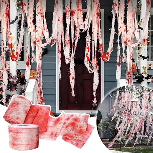 FAINCA Halloween Bandagen, Halloween Blutiges Tuch, Halloween Blutige Binde 8 CM X 10 M, Gruselige Blutige Bandagen, Halloween Deko für Mit Gruseliges Kriechende Geisterpropie Halloween Party Decor von FAINCA