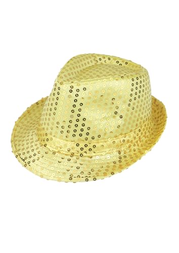 Fairy Trendz® Gangsterhut für Erwachsene, Pailletten, 1970er-Jahre, Disco-Fedora-Hut für Mottoparty, glänzend, Hip-Hop, Jazz-Tanz-Kostüm, Zubehör (Gold) von Fairy Trendz