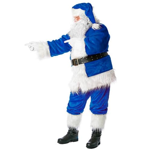 FairyHover Weihnachtsmann Kostüm 7Tlg Set Nikolaus Kostüm Herren Komplett Weihnachtsmann Kostüme Blaues Weihnachtsmann-Kostüm A,3XL von FairyHover