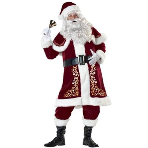 FairyHover Weihnachtsmann-Kostüm Für Herren 8-Teilig Deluxe-Samt-Weihnachtsmann-Kostüm Für Erwachsene Weihnachtsmann-Kostüm-Set Für Herren A,4XL. von FairyHover