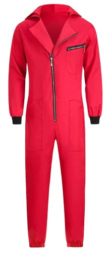 Fairycos Squid Kostüm Game Anzug Haus Rot Overall des Geldes Kostüm Herren Damen Faschingskostüme Rot XL von Fairycos