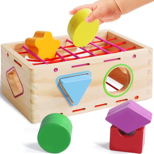 Motorikspielzeug Montessori Spielzeug Baby Steckspiel ab 1 Jahr, Holz Sensorik Motorikwürfel Spielzeug ab 1 Jahr mit 6 Stück Geometrische Rufton Sortierspiele für Geschenk 1 2 Jahr Junge Mädchen von Fajiabao