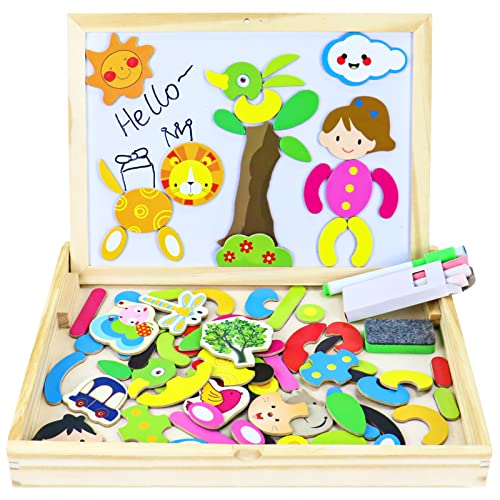 Schreibtafel und Holz-Puzzle für Kinder, doppelseitig, magnetisch, für Kinder ab 3 Jahren von Fajiabao