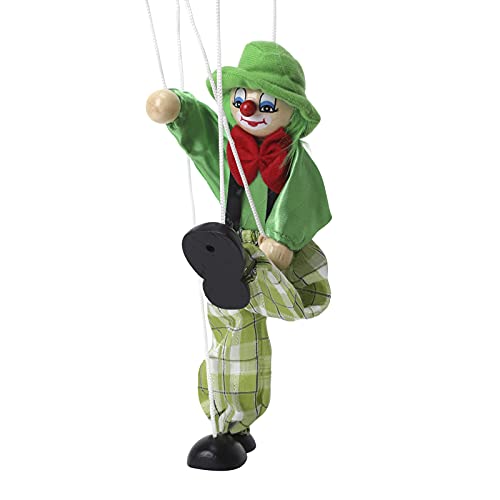 FakeFace Clown Marionette Puppe Pull String Spielzeug Clown Spiel Holz Marionette für Kinder Puppet Spielzeug für Kinder Weihnachten Halloween Geburtstage Geschenk (Grün) von FakeFace
