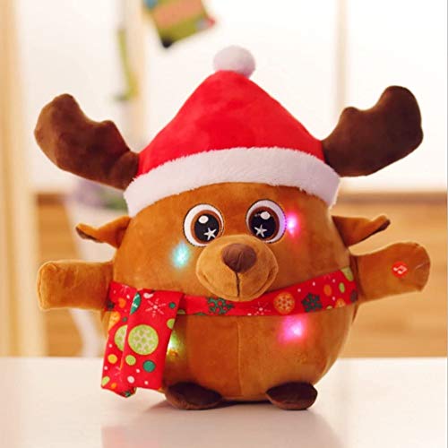 FakeFace Weihnachten Dekoration Stofftiere Musik LED Leuchtender und Singender Weihnachtsmann Elch Plüschtiere Plüschpuppe Weiche Kuscheltier Spielzeug Home Desktop Deko Kinder von FakeFace