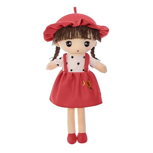 FakeFace Stoffpuppe babypuppe Püppchen mit Haar Baby Kinder Mädchen Deko Weiche Baby Puppe Doll Kuschelpuppe Taufgeschenk Plüschtier Gefüllte Puppen Mädchen Plüsch Spielzeug 45cm (Rot) von FakeFace