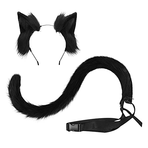 Halloween Cosplay Kostüm Katze Ohren und Schwanz Set, Kunstpelz Tier Katze Fuchs langen Schwanz Ohren Kit Halloween Tier Thema Party Kostüm Cute Hair Clips Party Requisiten von FakeFace