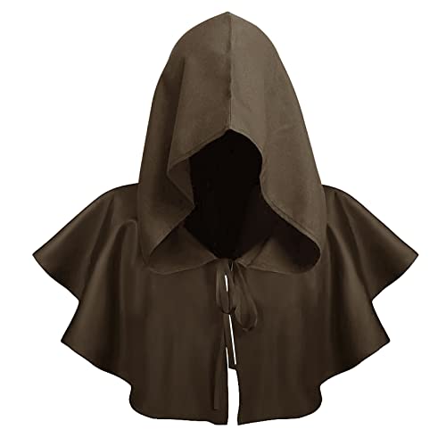 Kurz Mönch Robe Umhang Prister Kapuzenumhang Herren Kostüm mit Kapuze und Kreuz, Mönchskutte Mittelalter Hooded Renaissance Priester Robe Halloween Cosplay für Mottoparty, Halloween, Karneval Schwarz von FakeFace