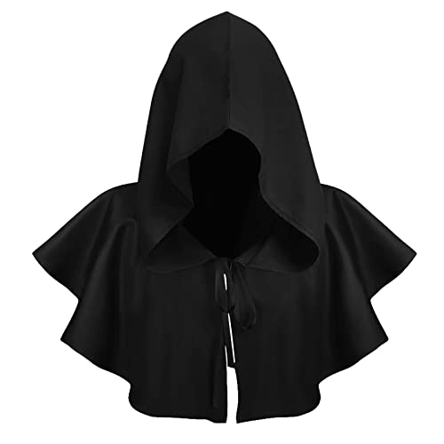 Kurz Mönch Robe Umhang Prister Kapuzenumhang Herren Kostüm mit Kapuze und Kreuz, Mönchskutte Mittelalter Hooded Renaissance Priester Robe Halloween Cosplay für Mottoparty, Halloween, Karneval Schwarz von FakeFace