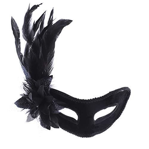 Lace Federn Karneval Maske Venezianische Maske mit seitlicher Feder für Damen, Halbegesichts Federmaske Augenmaske Venetian für Maskenball Fasching Halloween Mottoparty von FakeFace