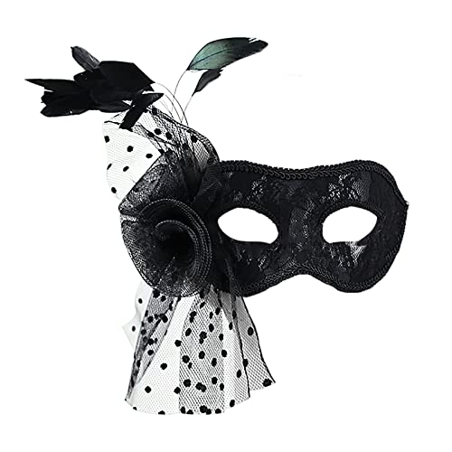 Lace Federn Masquerade Maske Venezianische Maske mit seitlicher Feder für Damen, Halbegesichts Federmaske Augenmaske Venetian für Maskenball Fasching Karneval Halloween Mottoparty von FakeFace