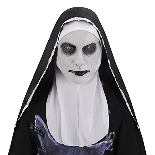 Nonne Gruselige Latexmaske Halloween Party Stadt Nonne Maske Cosplay Kostüm Voller Kopf Gruselige Maske Hexenmaske Zombie Evil Dress up Halloween Party Scary Head Costume Mask (A) von FakeFace