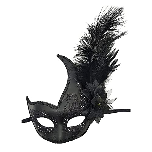 Strass Federn Karneval Maske Venezianische Maske mit seitlicher Feder für Damen, Federmaske Karnevalsmasken Augenmaske Venetian für Maskenball Fasching Halloween Mottoparty von FakeFace