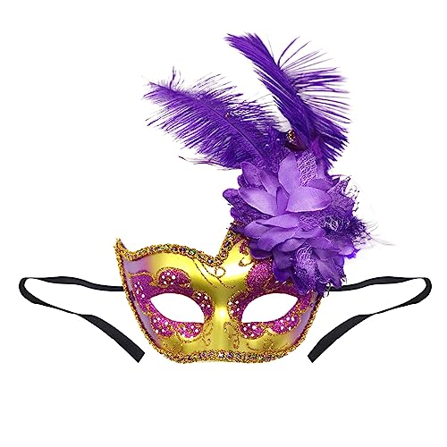 Strass Federn Karneval Maske Venezianische Maske mit seitlicher Feder für Damen, Federmaske Karnevalsmasken Augenmaske Venetian für Maskenball Fasching Halloween Mottoparty von FakeFace