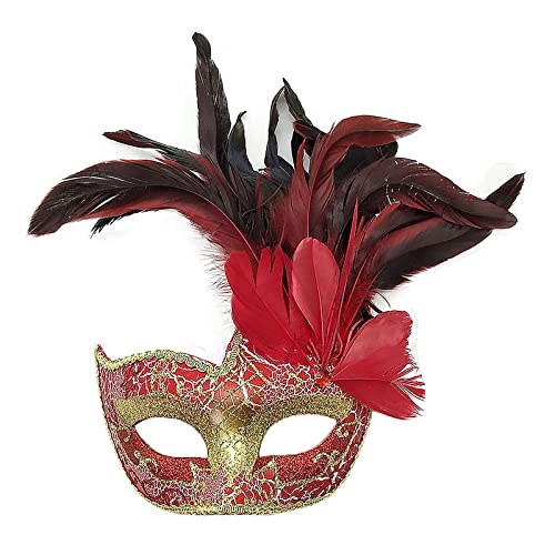 Strass Federn Karneval Maske Venezianische Maske mit seitlicher Feder für Damen, Federmaske Karnevalsmasken Augenmaske Venetian für Maskenball Fasching Halloween Mottoparty von FakeFace