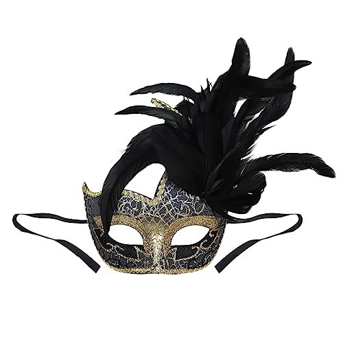 Strass Federn Karneval Maske Venezianische Maske mit seitlicher Feder für Damen, Federmaske Karnevalsmasken Augenmaske Venetian für Maskenball Fasching Halloween Mottoparty von FakeFace