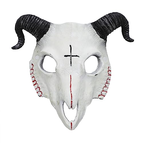 Teufelsmaske Horn Ziegenhörner Schädelmaske Kostümmaske Tiermaske Göttermaske Widder Horn Tier Skelett Maske Monster Cosplay Maske für Maskerade Party und Halloween von FakeFace