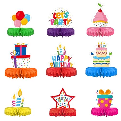 9 Stück Buntes Tischdekor mit Wabenmotiv zum Thema Geburtstag Tischdekor zum Geburtstag für Jungen Mädchen Tischaufsatz für Partyzubehör zum Geburtstag von Falafoty