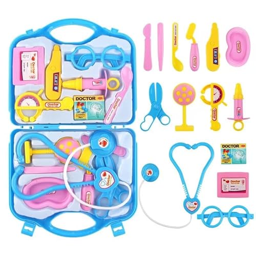 Arztkoffer Kinder Spielset, 15PCS Doktorkoffer mit Echt Stethoskop, Thermometer, Spritze, Geschenk für Kinder Rollenspiel Medizinisches Lernspielzeug, Partyspiel Spielzeug ab 3 Jahre (Blau 2) von Falafoty