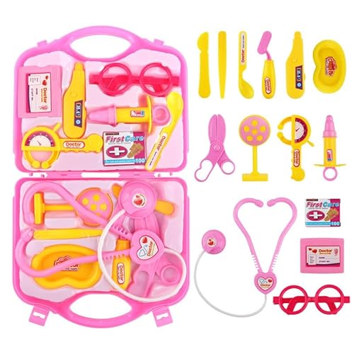 Arztkoffer Kinder Spielset, 15PCS Doktorkoffer mit Echt Stethoskop, Thermometer, Spritze, Geschenk für Kinder Rollenspiel Medizinisches Lernspielzeug, Partyspiel Spielzeug ab 3 Jahre (Rosa 2) von Falafoty