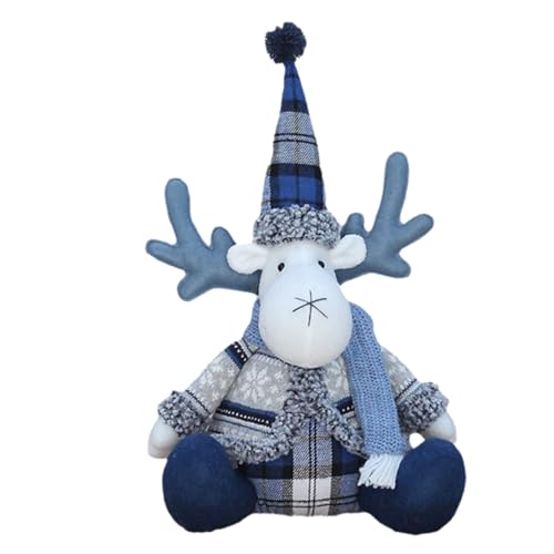 Falafoty 15" Weihnachten Hirsch Plüsch Spielzeug Blau Strickstoff Rentier Puppen Cartoon Weihnachten Elch Ornamente Weihnachten Hirsch Figuren für Weihnachten Indoor Home Office Tischdekorationen von Falafoty