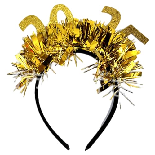 Falafoty 2025 Happy New Year Haarreifen, 1Pcs Glitzer Silvester Stirnband Neujahr Deko Haarband Tiara Fotorequisiten für Weihnachten Silvester Kopfschmuck Party Kostüm Zubehör Kinder Geschenk (Gold-2) von Falafoty