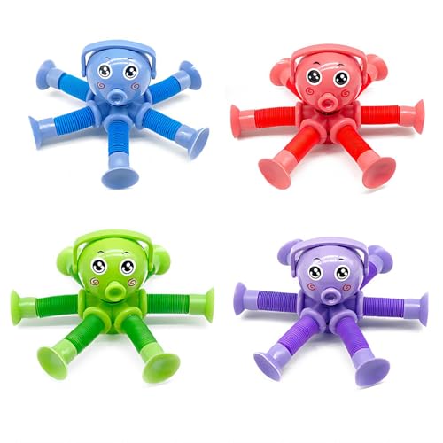 Falafoty 4PCS Teleskop Saugnapf Spielzeug, Pop Tubes Baby Sensorisches Spielzeug für Kinder, Oktopus Wechselndes Teleskop Pädagogisches Stressabbau Spielzeug für Jungen Mädchen, Badespielzeug von Falafoty