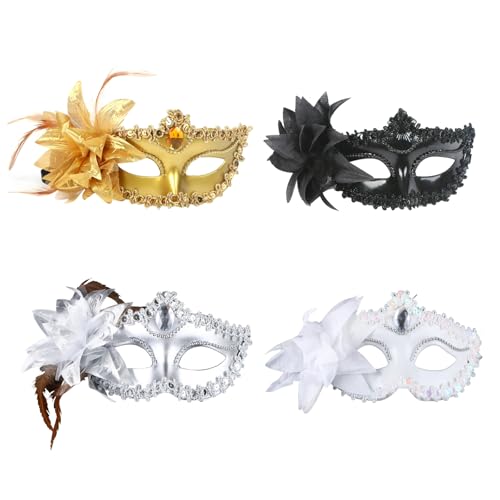 Falafoty 4PCS Venezianischen Masquerade Maske, Cosplay Mardi Gras Maske Karneval Augenmaske Paar Maskerade Ball Masken, Halloween Karneval Party Kostüm Abendkleid Tanzball Party Masken Frauen Männer von Falafoty