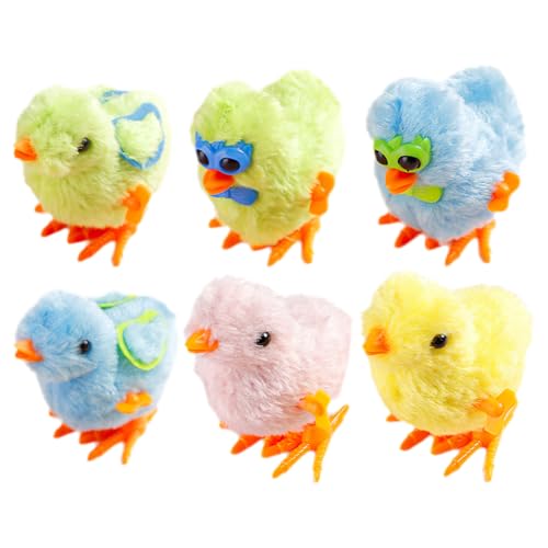 Falafoty 6PCS Springendes Küken Aufzieh Huhn Spielzeug, Uhrwerk Plüsch Küken für Junge Und Mädchen Partyspiel, Plüschtiere Aufziehen Eiersuche Korbfüller Tischdekoration, Küken Spielzeug Geschenk von Falafoty