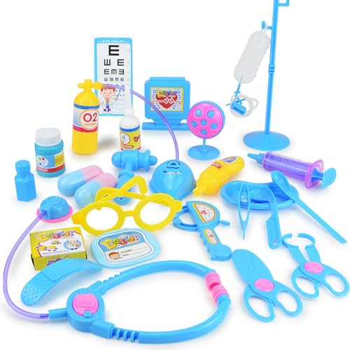 Falafoty Arztkoffer Kinder Spielset, 25PCS Medizinisches Kit Rollenspiel Arzt Spielzeug mit Stethoskop, Pretend Doctor Lernspielzeug Geschenk für Jungen Mädchen ab 3 Jahren Zahnarzt Spielzeug (Blau) von Falafoty