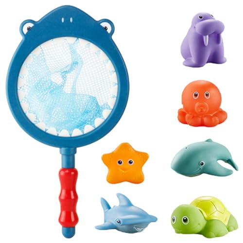 Falafoty Badespielzeug Baby ab 1-5 Jahr, 7PCS Angelspiel Set Schimmelfreies Badespielzeug für Kleinkinder Kinder Schwimmbadspielzeug, Meerestiere Wasserspielzeug Badewannenspielzeug Geschenke von Falafoty