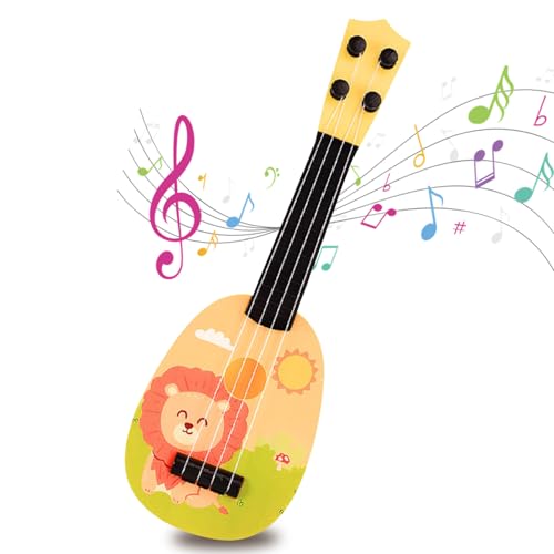 Gitarre Kinder, 36cm Gitarre Ukulele Musikspielzeug Ukulele Instrument mit 4 Verstellbaren Saiten, Mini Gitarre Musik Lernspielzeug Für Kleinkinder Anfänger Jungen Mädchen Geschenk (Gelber Löwe) von Falafoty