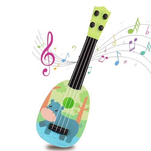 Gitarre Kinder, 36cm Gitarre Ukulele Musikspielzeug Ukulele Instrument mit 4 Verstellbaren Saiten, Mini Gitarre Musik Lernspielzeug Für Kleinkinder Anfänger Jungen Mädchen Geschenk (Grünes Nilpferd) von Falafoty