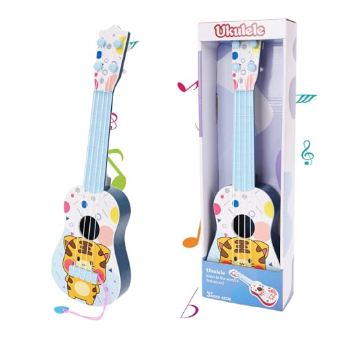 Gitarre für Kinder, 41cm Mini Gitarre Ukulele Musikspielzeug mit 4 Stimmbare Saiten, Gitarre Instrumente Spielzeug Musik Lernspielzeug Für Kleinkinder Anfänger Jungen Mädchen Geschenk (Blau Tiger) von Falafoty