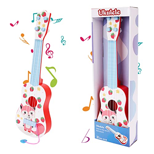 Gitarre für Kinder, 41cm Mini Gitarre Ukulele Musikspielzeug mit 4 Stimmbare Saiten, Gitarre Instrumente Spielzeug Musik Lernspielzeug Für Kleinkinder Anfänger Jungen Mädchen Geschenk (Rosa Fuchs) von Falafoty