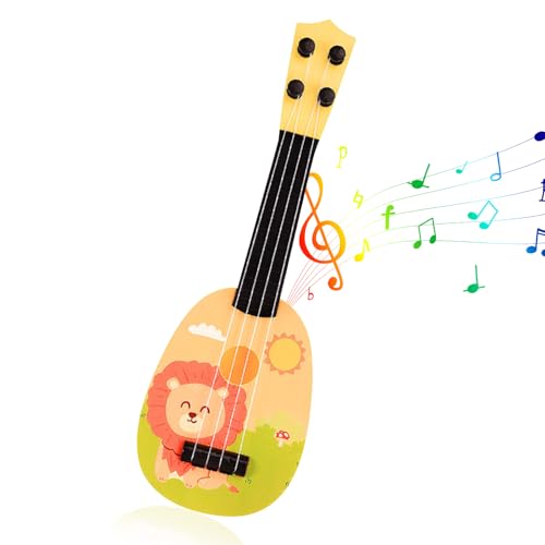 Gitarrenspielzeug für Kinder 36 cm Nachgemachtes Ukulelenspielzeug Lernspielzeug Musikinstrumente für Gitarre mit 4 Verstellbaren Saiten für Kleinkinder und Anfänger ab 3 Jahren von Falafoty