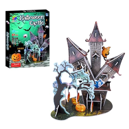 Halloween 3D Puzzle Spielzeug 3D Schloss Puzzle mit Kürbis Laterne Papier Schloss Modell Spielzeug für Kinder Halloween Party Dekoration von Falafoty