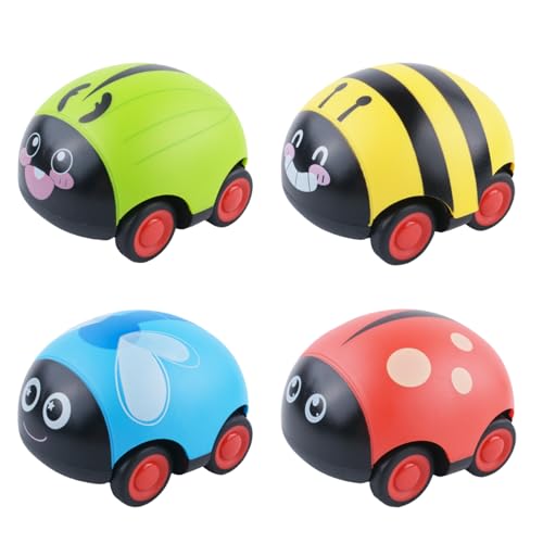 Rückziehauto 4 Stück Bunte Spielzeugautos in Tierform Marienkäfer Trägheitslastwagen Autos mit Reibungsantrieb Lernspielzeug Geburtstagsgeschenke für Kleinkinder Jungen Mädchen 1 2 3 (Marienkäfer) von Falafoty