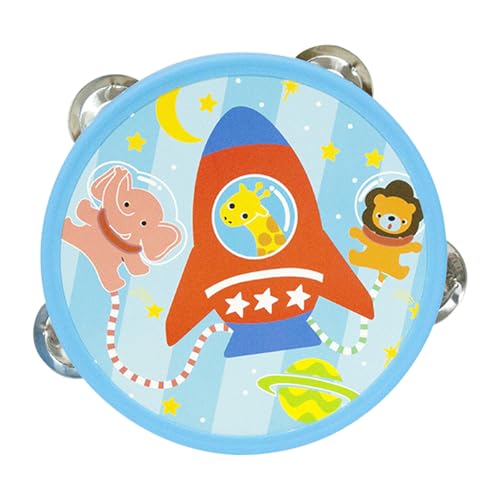 Tamburin Kinder, Holz Handtrommel Handgehaltenes Tambourine Schlagzeugglocke Tamburine Musikinstrumente Kinder, Baby Trommel Frühe Entwicklung & Aktivität Musikspielzeug für Jungen Mädchen (Tier) von Falafoty