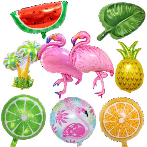 Tropische Luftballon Hawaii Party Deko, 9PCS Flamingo Ananas Kokosnussbaum Folienballon Aloha Luau Geburtstagsdeko, Tropische Party Ballons für Sommer Strand Pool Party Zubehör von Falafoty
