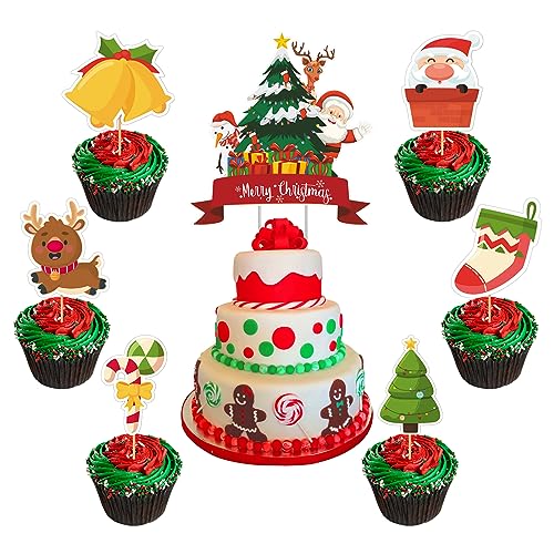 Weihnachten Cupcake Topper mit Weihnachtsbaum Cake Topper Weihnachten Cupcake Dekoration Weihnachtsmann Glocken Süßigkeiten Cupcake Topper Weihnachtsfeier-Kuchendekoration Zubehör (13PCS) von Falafoty