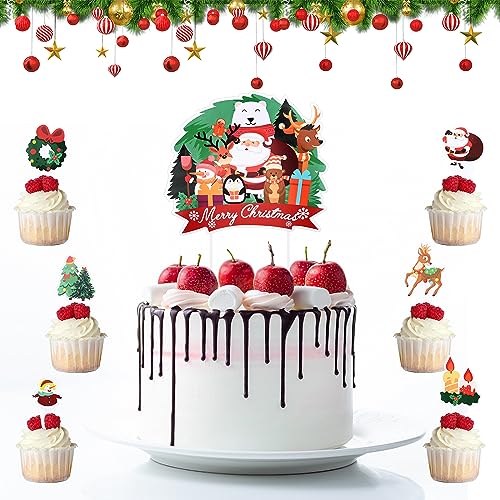 Weihnachten Cupcake Topper mit Weihnachtsbaum Cake Topper Weihnachten Cupcake Dekoration Weihnachtsmann Glocken Süßigkeiten Cupcake Topper Weihnachtsfeier-Kuchendekoration Zubehör (25PCS) von Falafoty