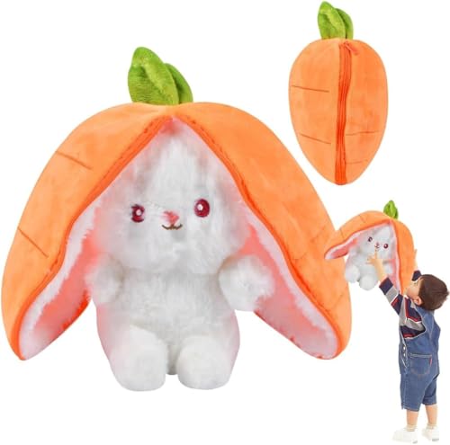 Falaquer Hasen Verstecken 18cm, Osterhase Plüschtier, Gefülltes Kaninchen mit Karotten und Erdbeeren, Osterhase Gefülltes Plüschtier Hase, Kuscheltier Osterhase Puppe Geschenk für Kinder(Karotte) von Falaquer