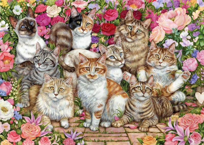 Falcon Floral Cats 1000 Teile Puzzle Jumbo-11246 von Falcon