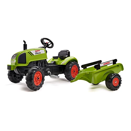 Falk 2041C Trettraktor Claas Arion 410 mit Anhänger und aufklappbarer Motorhaube, Bagger, Tret-Baggerlader, Trettraktor ab 2-5 Jahren, Outdoor-Spielzeug von Falk