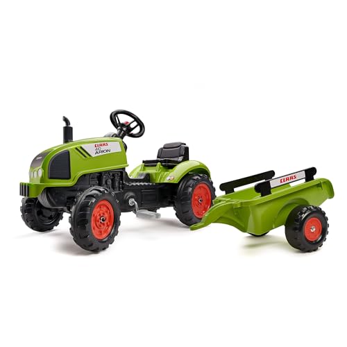 Falk 2041C Trettraktor Claas Arion 410 mit Anhänger und aufklappbarer Motorhaube, Bagger, Tret-Baggerlader, Trettraktor ab 2-5 Jahren, Outdoor-Spielzeug von Falk