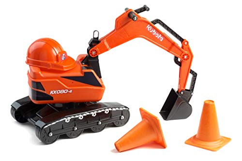 Falk Kubota Bagger mit Baustellenhelm inklusive – ab 3 Jahren drehbare Kabine – Sitz zum Öffnen – Nummernschild personalisierbar – 122, Orange, 85 x 38 x 67 cm von Falk