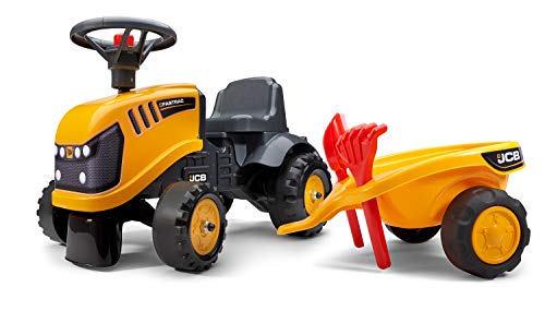 Falk – Baustellenwagen JCB mit Anhänger – ab 12 Monaten Schaufel und Rechen inklusive – 2 Styles zur Personalisierung – Nummernschild personalisierbar – 215C von Falk