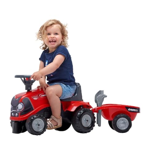 Falk Case IH Traktor mit Anhänger, Rechen und Schaufel, Rechen und Schaufel, 2 Sets Sticker, Push Rutschspielzeug für Kleinkinder +1 Jahr FA238C von Falk